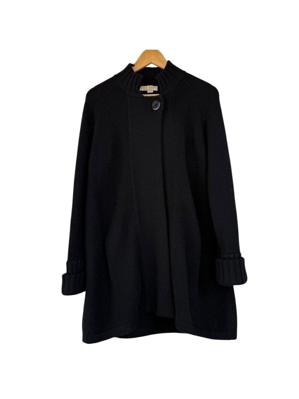 100% Cashmere Black Knit Cape Coat Sweater L Cozy Luxury Layer • Warm & Soft
